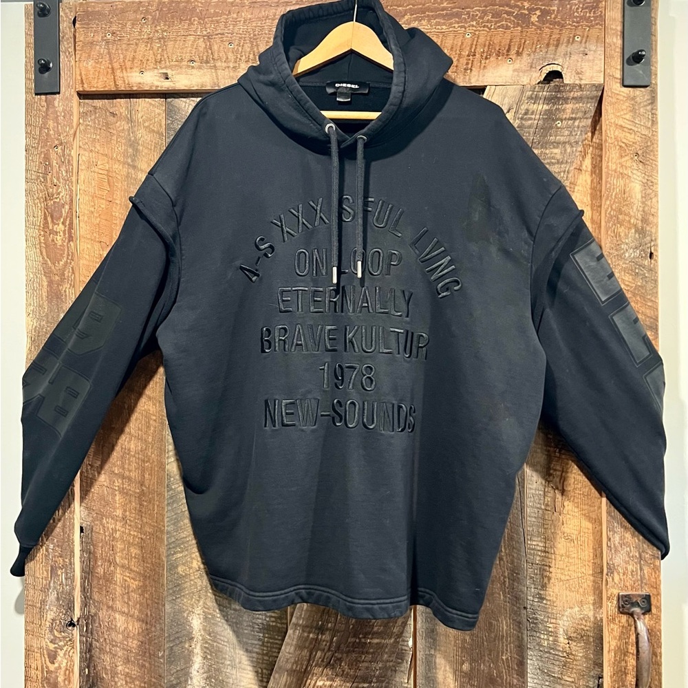 Diesel Black Sweatshirt with Textured Front Design